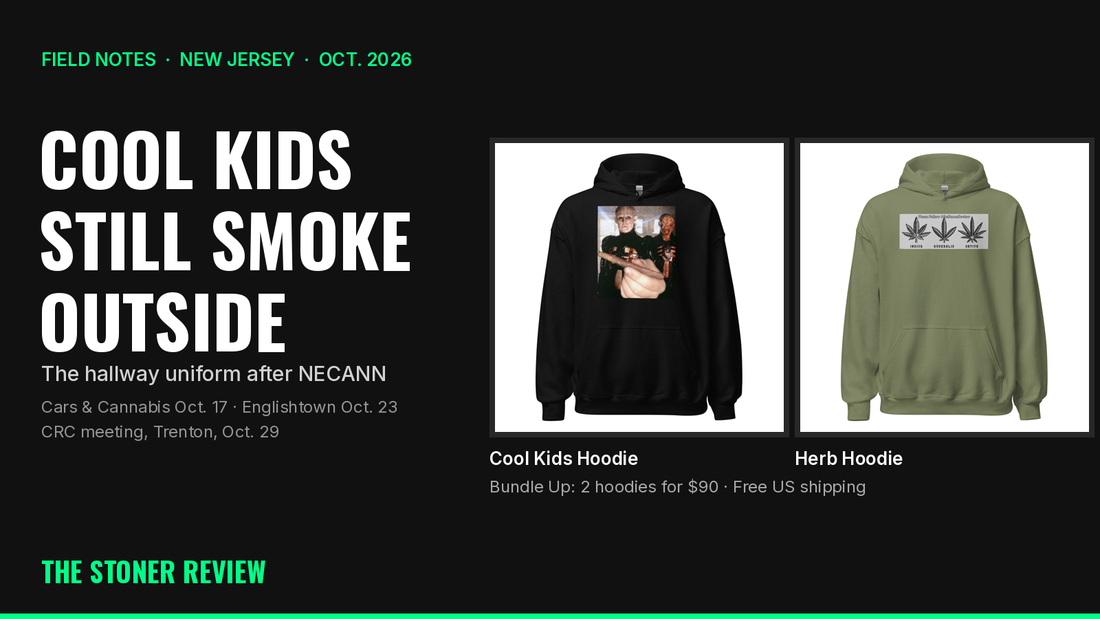 Cool Kids Still Smoke Outside – NECANN hallway uniform with Cool Kids and Herb hoodies, New Jersey 2026 — The Stoner Review