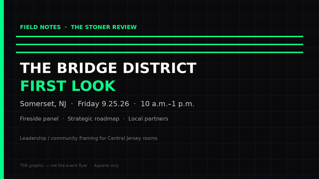 Bridge District First Look Somerset NJ Friday Sept 25 2026 — TSR Field Notes editorial graphic (not the event flyer)