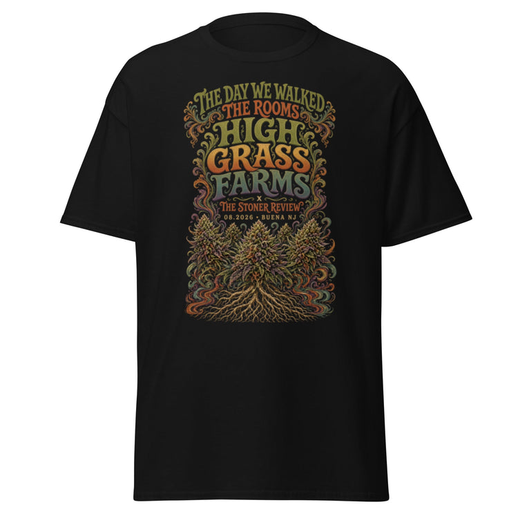High Grass Farms x The Stoner Review collab tee, part of the Signature cannabis apparel collection