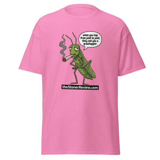 Grasshopper Joint to Joint Pun T-Shirt — azalea classic tee, front view