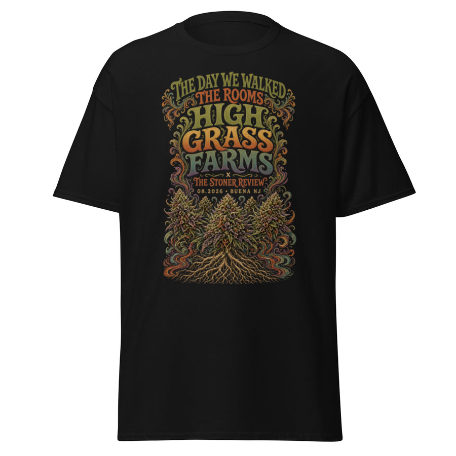 High Grass Farms x The Stoner Review – “The Day We Walked the Rooms” Limited Edition Psychedelic Cannabis T-Shirt