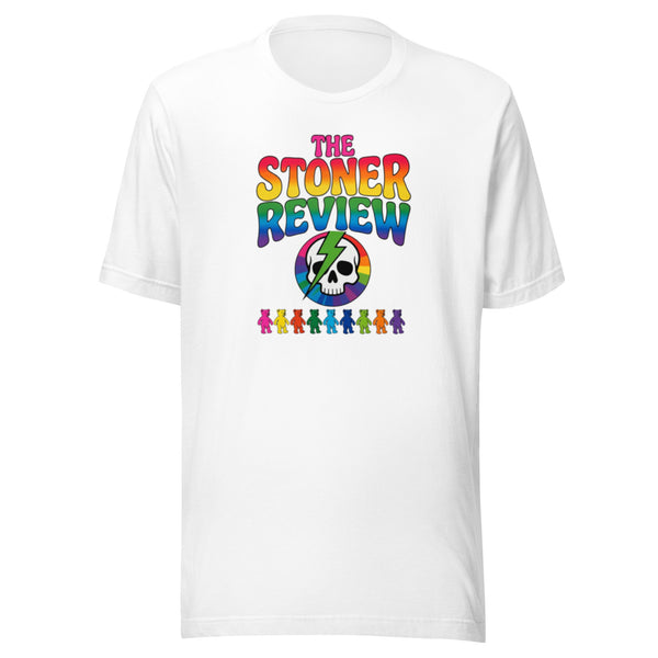 The Stoner Review Rainbow Skull Lightning Bolt T-Shirt | Psychedelic Stoner Culture Apparel — black, front view